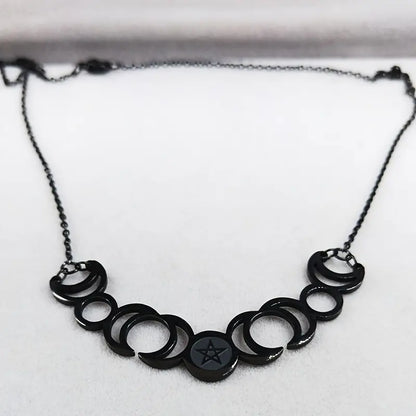 Triple Moon Goddess Sun Pentagram Necklace