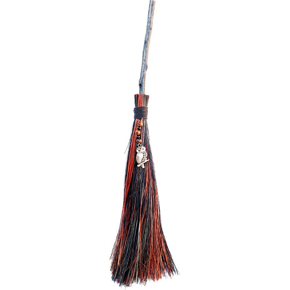 Wicca Besom - Brown/ Black - Owl w/ Tiger Eye (Each)