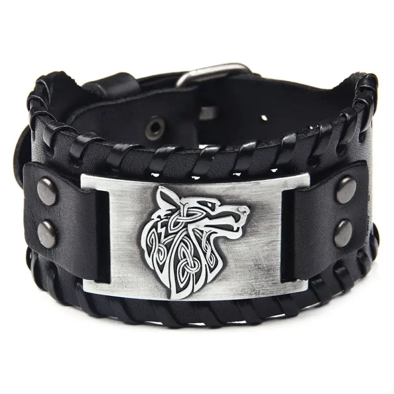Celtic Wolf Faux Leather Bracelet