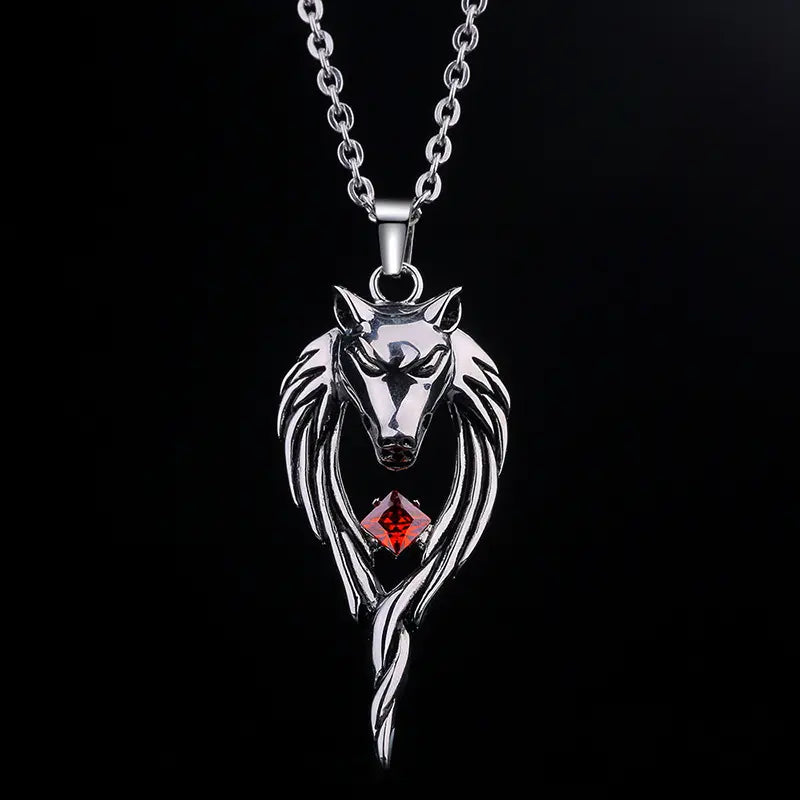 Wolf Head Necklace with Stone