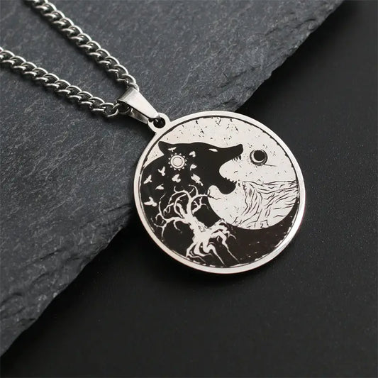 Nordic Viking Stainless Steel Wolf Moon Necklace
