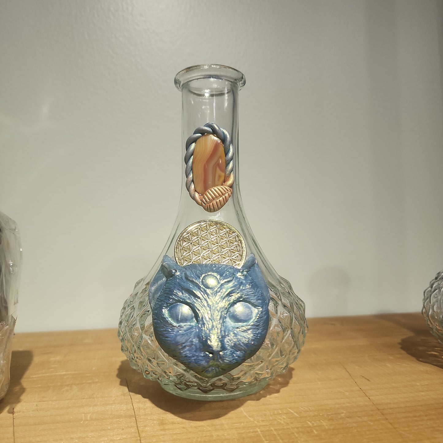 Cat Flower Glass Vase