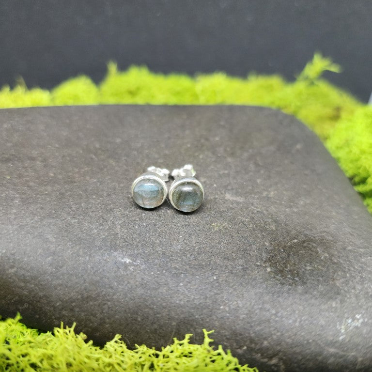 Sterling Silver 925 Labradorite Dome Stud Earrings