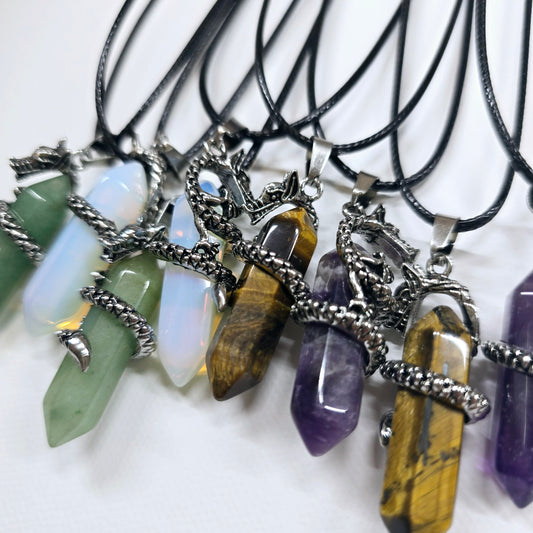 Dragon Wrap Crystal DT Point Necklace