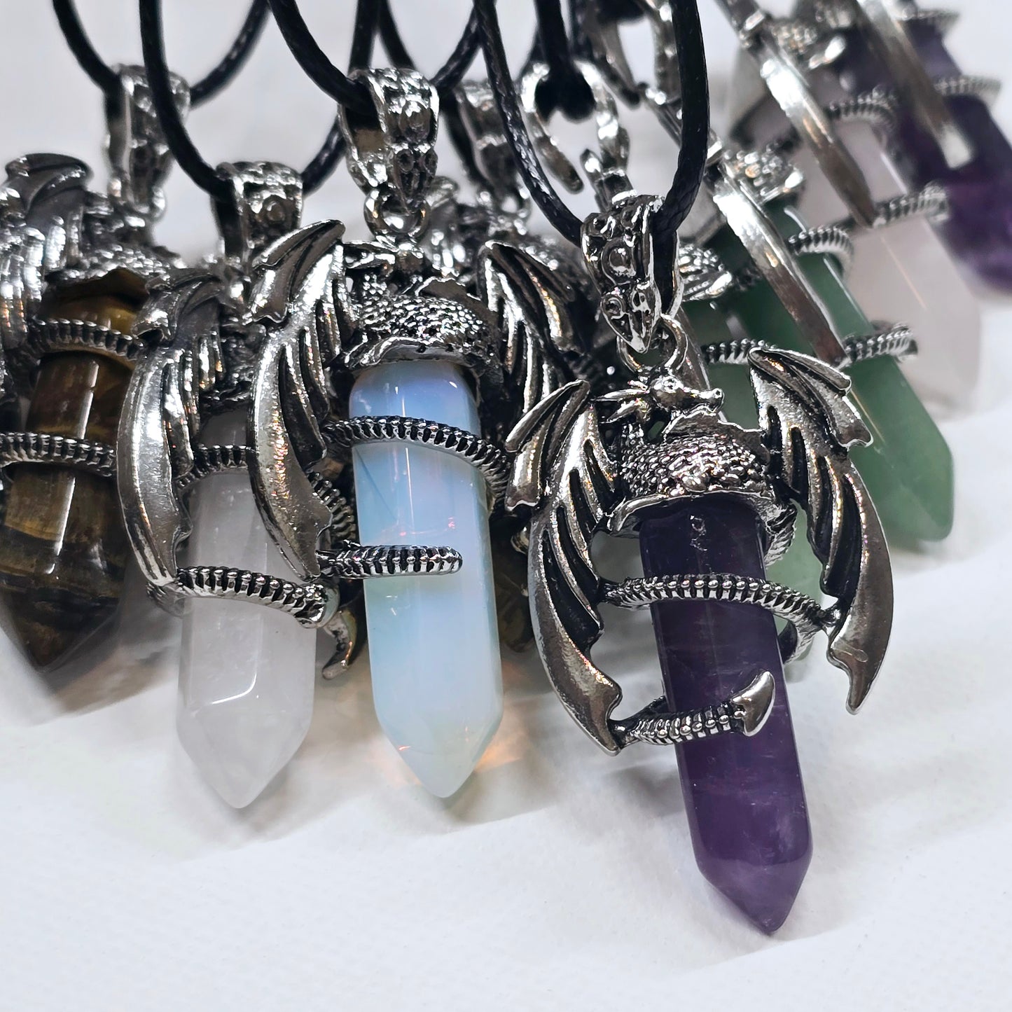 Winged Dragon Crystal Point Necklace