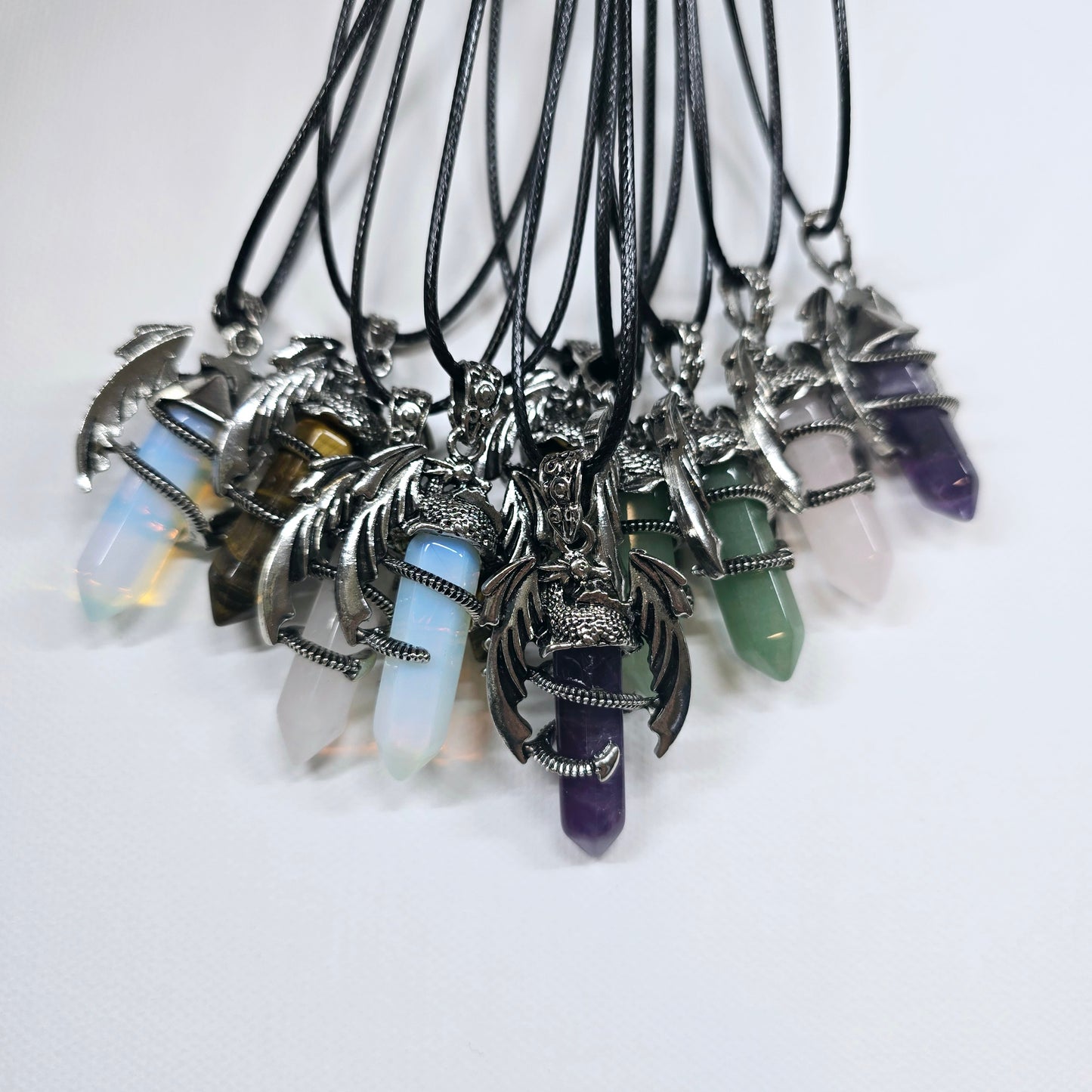 Winged Dragon Crystal Point Necklace