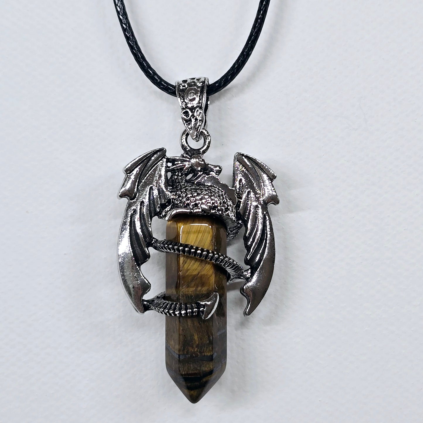 Winged Dragon Crystal Point Necklace