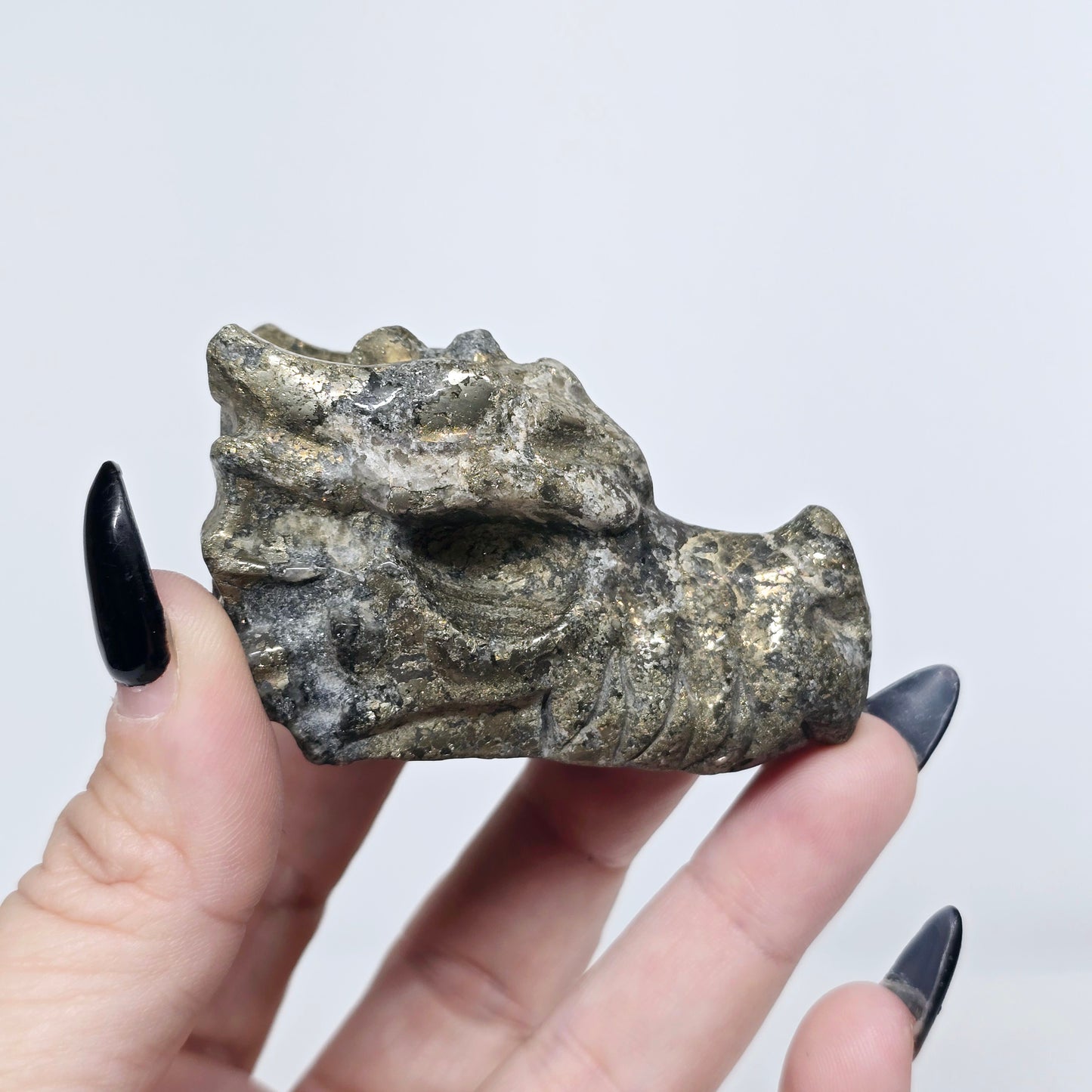 Pyrite Dragon Skull Head | Natural Crystal Carved & Polished Stone