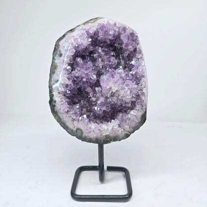 Amethyst Natural Druzy on Metal Rod Stand III | Natural Crystal Polished Edge & Raw Stone