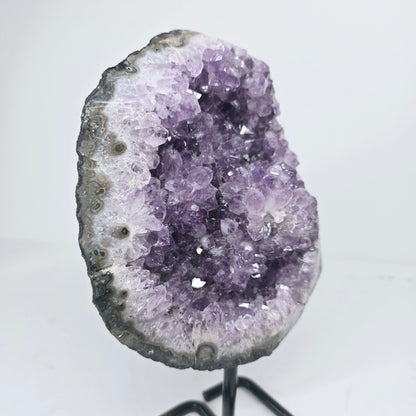 Amethyst Natural Druzy on Metal Rod Stand III | Natural Crystal Polished Edge & Raw Stone