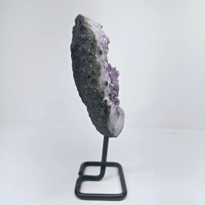 Amethyst Natural Druzy on Metal Rod Stand III | Natural Crystal Polished Edge & Raw Stone