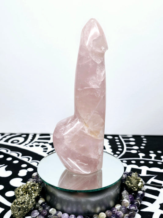 8" Rose Quartz Penis | Natural Crystal Carved & Polished Wizard Staff | Metaphysical Witchy Home Decor Gift