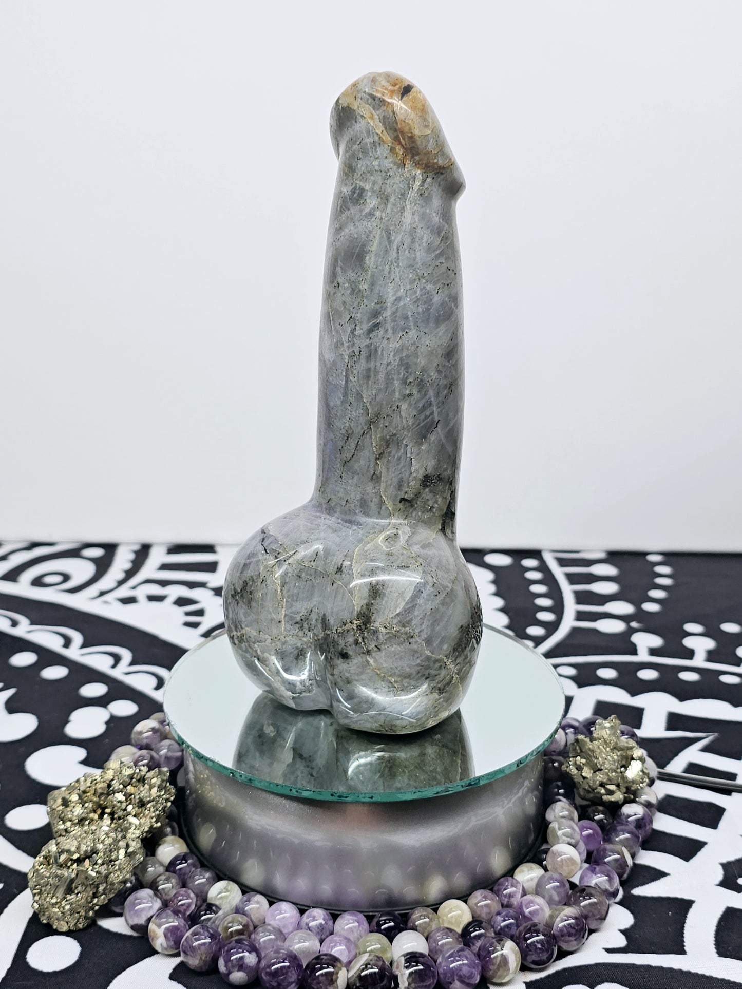 7.5" Labradorite Penis | Natural Crystal Carved & Polished Wizard Staff | Metaphysical Witchy Home Decor Gift