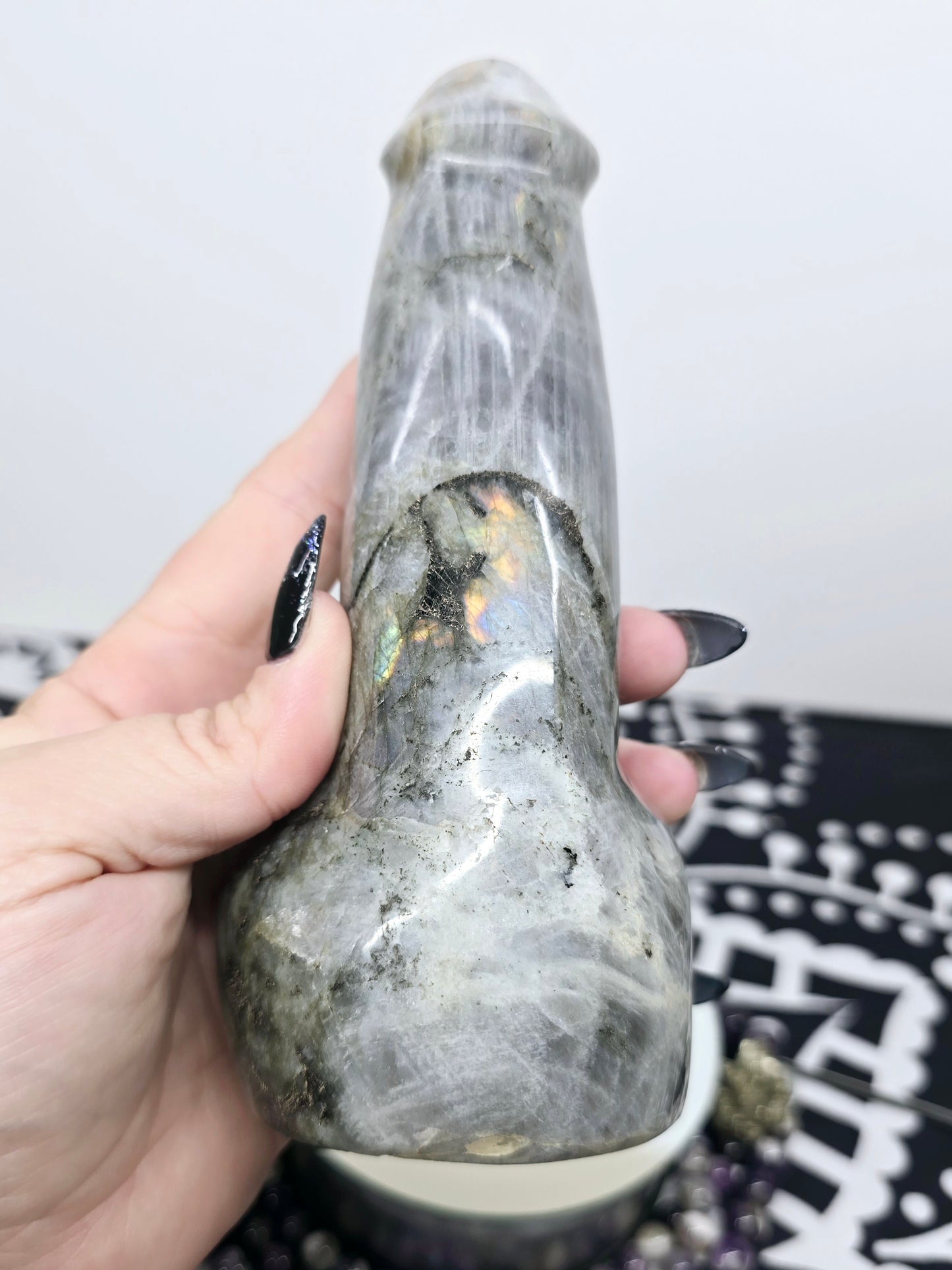 7.5" Labradorite Penis | Natural Crystal Carved & Polished Wizard Staff | Metaphysical Witchy Home Decor Gift