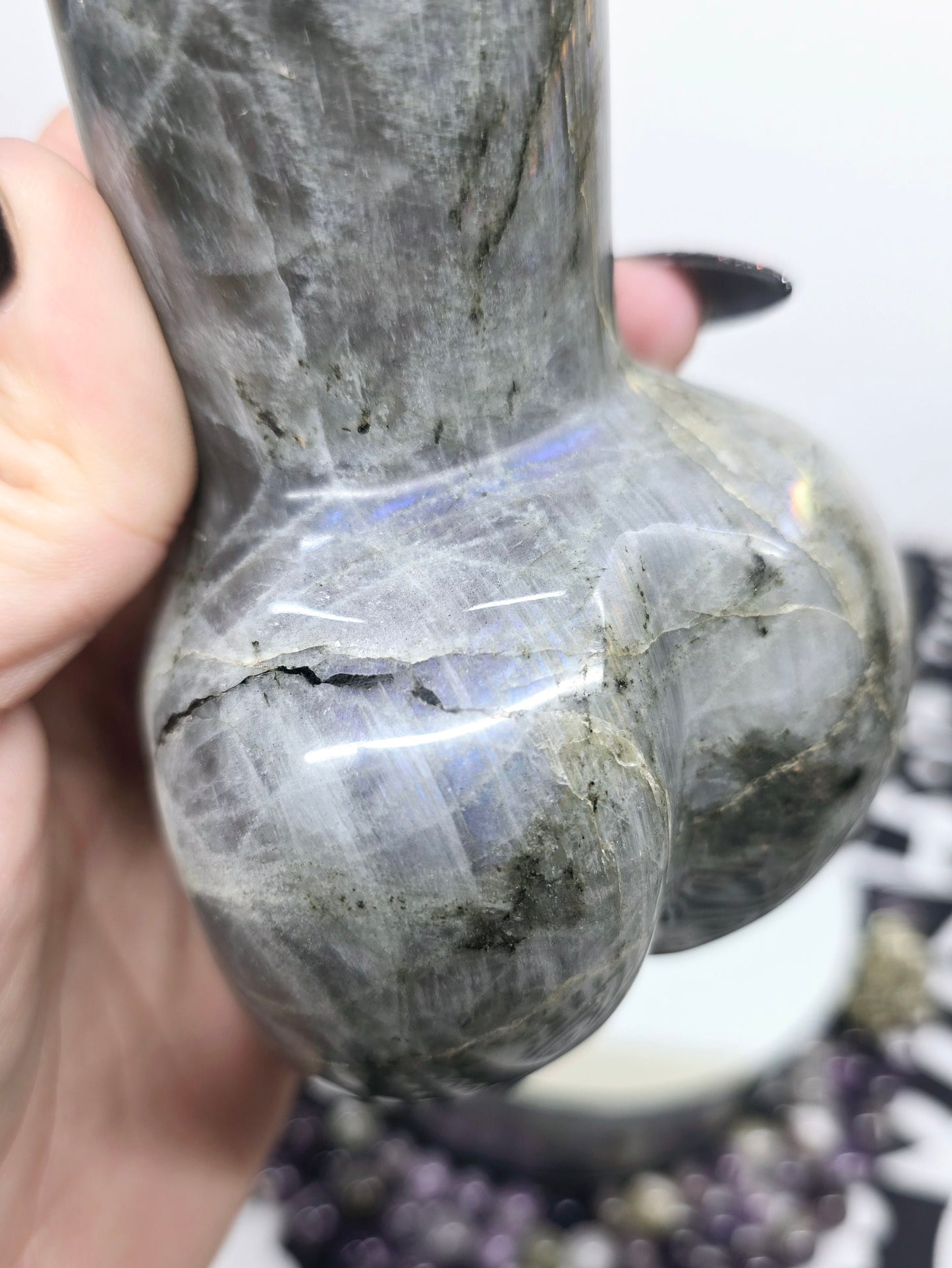 7.5" Labradorite Penis | Natural Crystal Carved & Polished Wizard Staff | Metaphysical Witchy Home Decor Gift