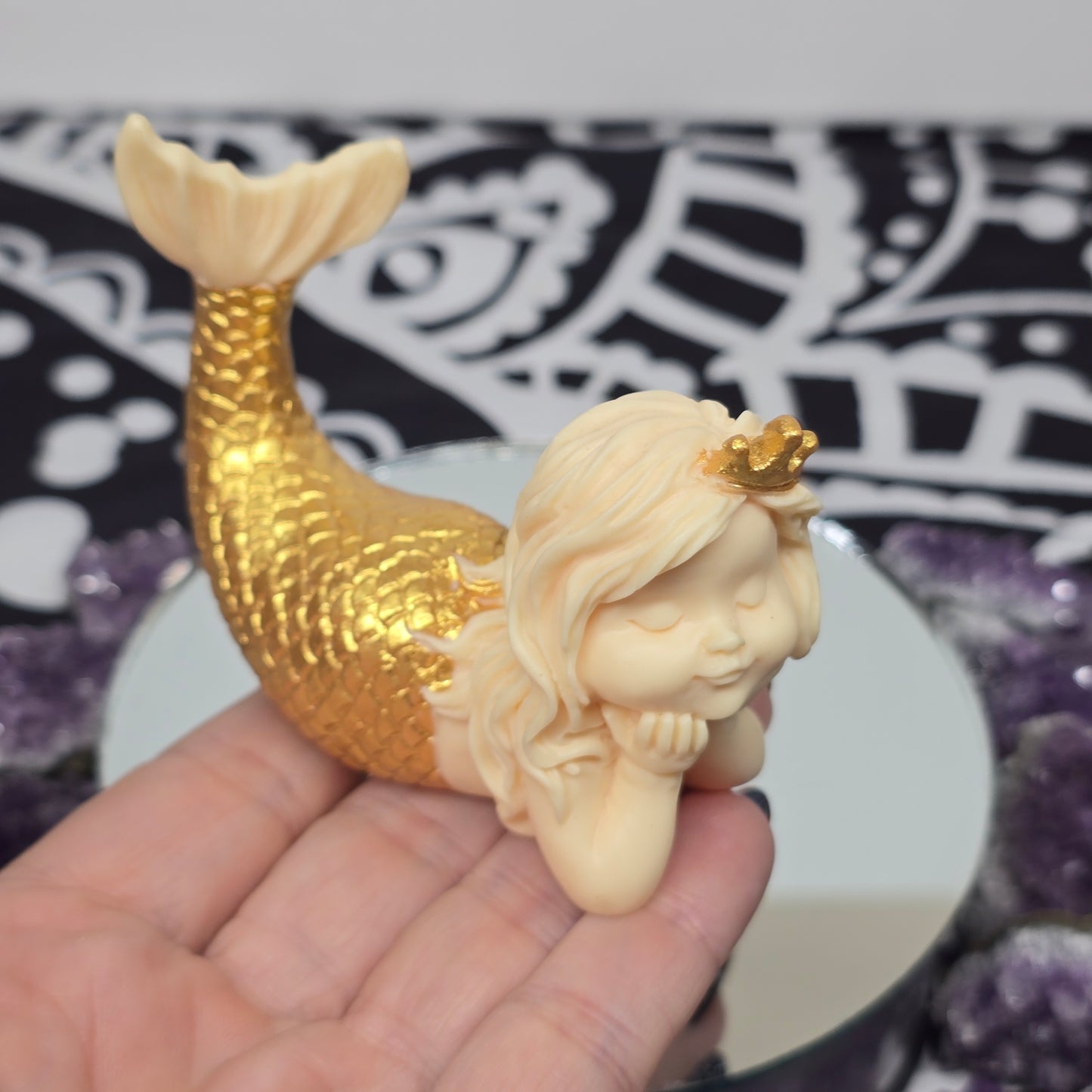 Handcrafted Tagua Ivory Nut Cutesie Mermaid Carving