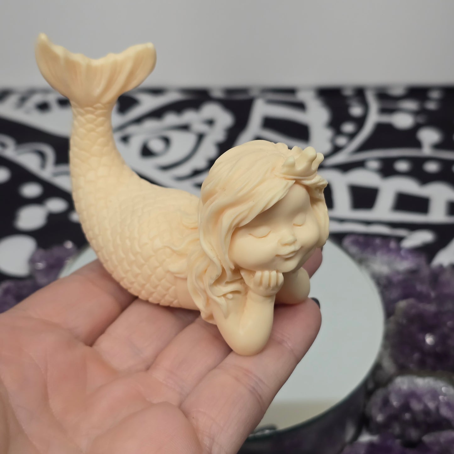 Handcrafted Tagua Ivory Nut Cutesie Mermaid Carving