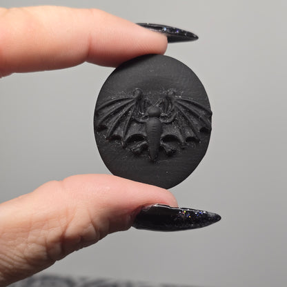 Black Obsidian Etched Bat Cabochon