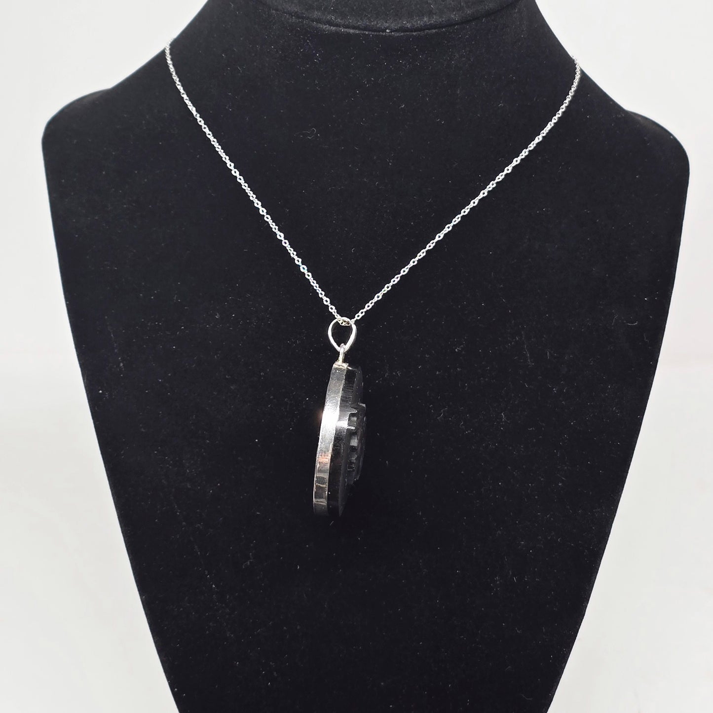 Black Obsidian Etched Bat s925 Necklace | 18" Sterling Silver Chain