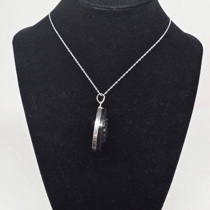 Black Obsidian Etched Bat s925 Necklace | 18" Sterling Silver Chain