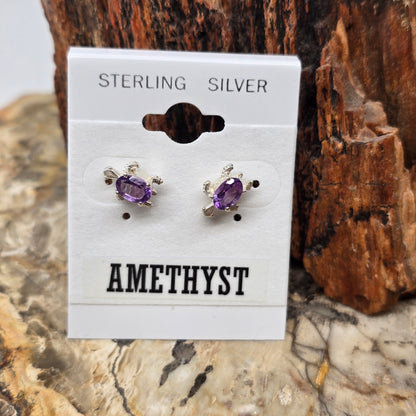 Crystal Cut Sterling Silver Turtle Stud Earrings