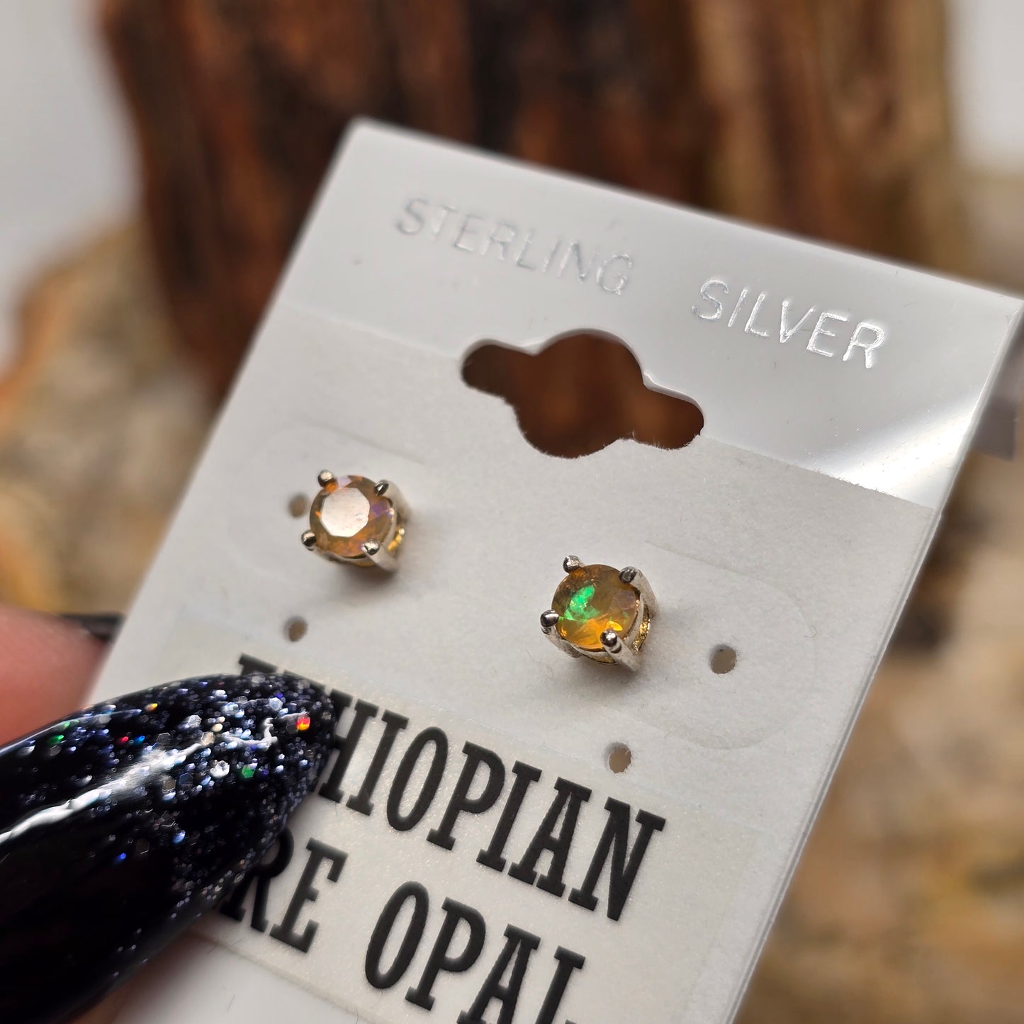 Ethiopian Fire Opal Crystal Cut Sterling Silver Stud Earrings