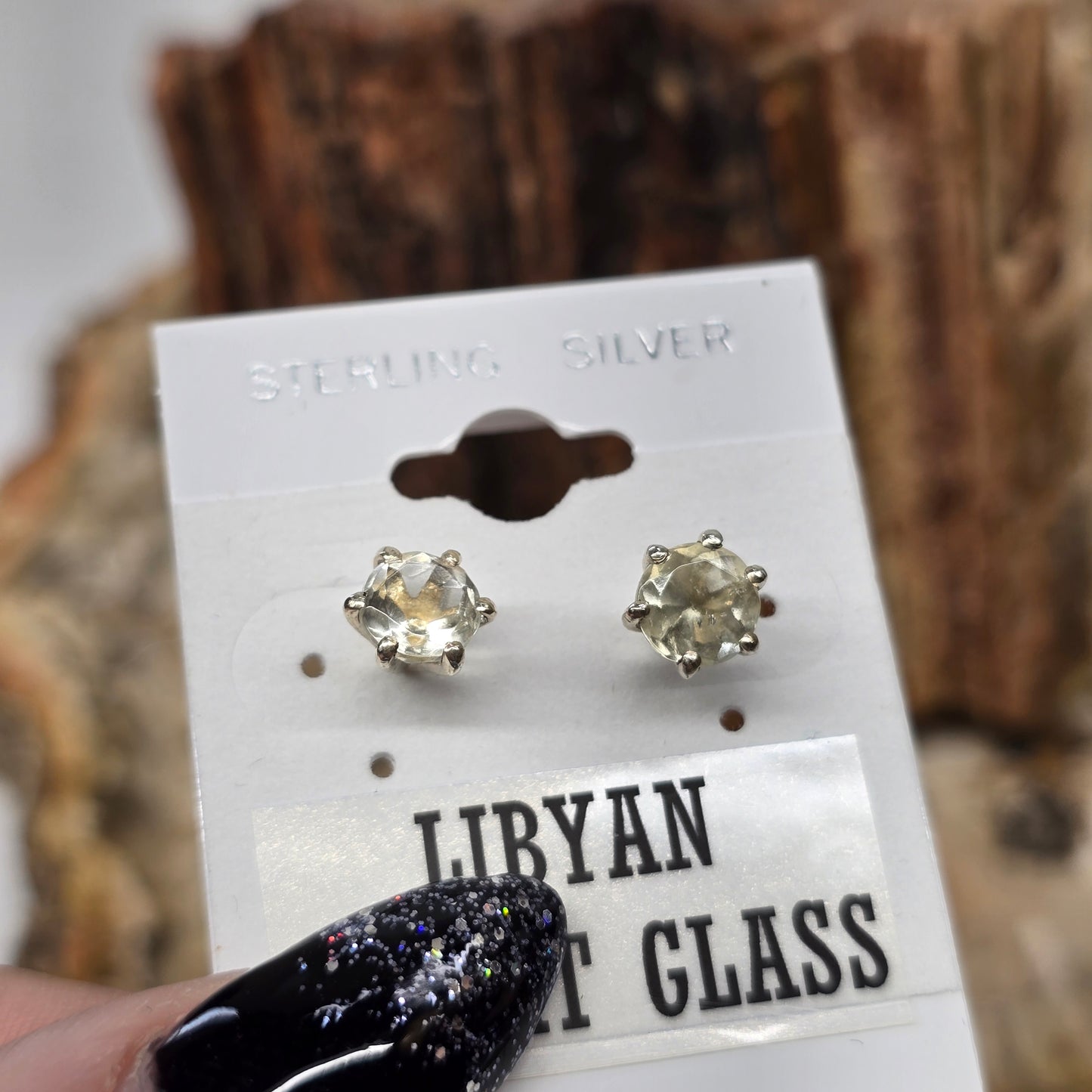 Libyan Desert Glass Crystal Cut Sterling Silver Stud Earring