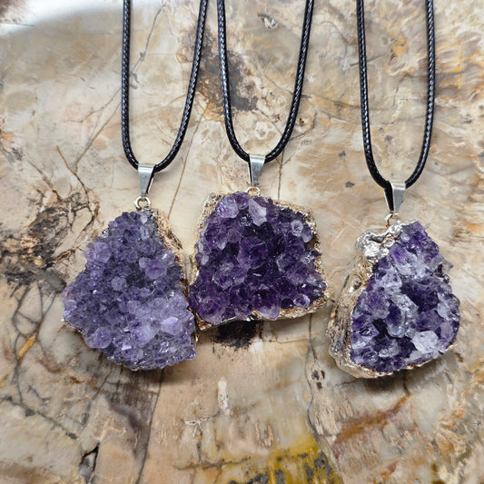 Druzy Amethyst Crystal Pendant Necklace