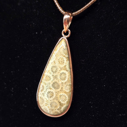 Coral Teardrop Crystal Copper Necklace | Adjustable 18"-20" Brown Braided Wax Rope | Crab Claw