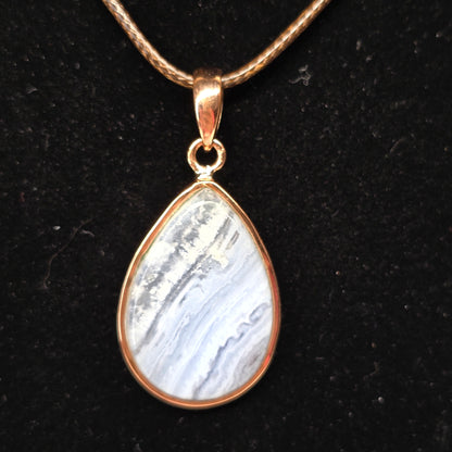 Blue Lace Agate Teardrop Crystal Copper Necklace | Adjustable 18"-20" Brown Braided Wax Rope | Crab Claw (Copy)