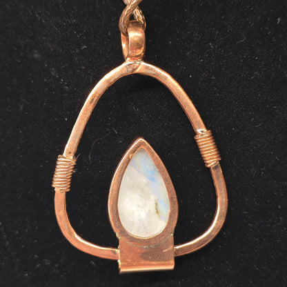 Rainbow Moonstone Copper Necklace | Adjustable 18"-20" Brown Braided Wax Rope | Crab Claw