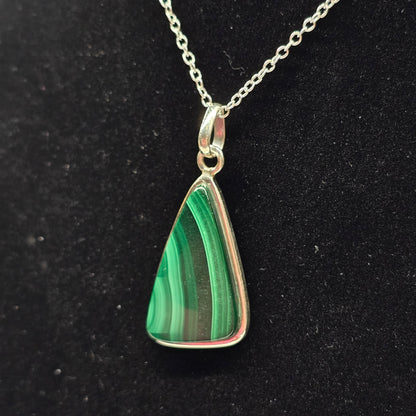 Malachite Triangle Crystal Sterling Silver Necklace II | 22" s925 Chain | Crab Claw Clasp