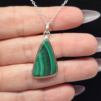 Malachite Triangle Crystal Sterling Silver Necklace II | 22" s925 Chain | Crab Claw Clasp