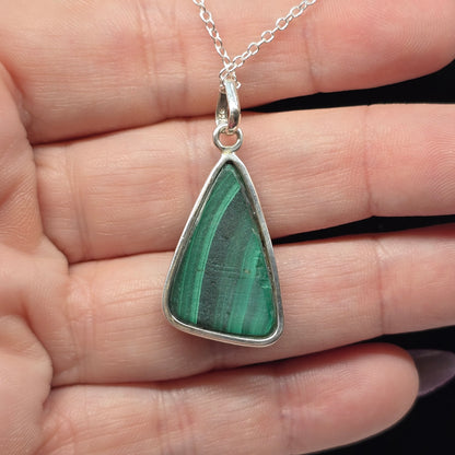 Malachite Triangle Crystal Sterling Silver Necklace II | 22" s925 Chain | Crab Claw Clasp