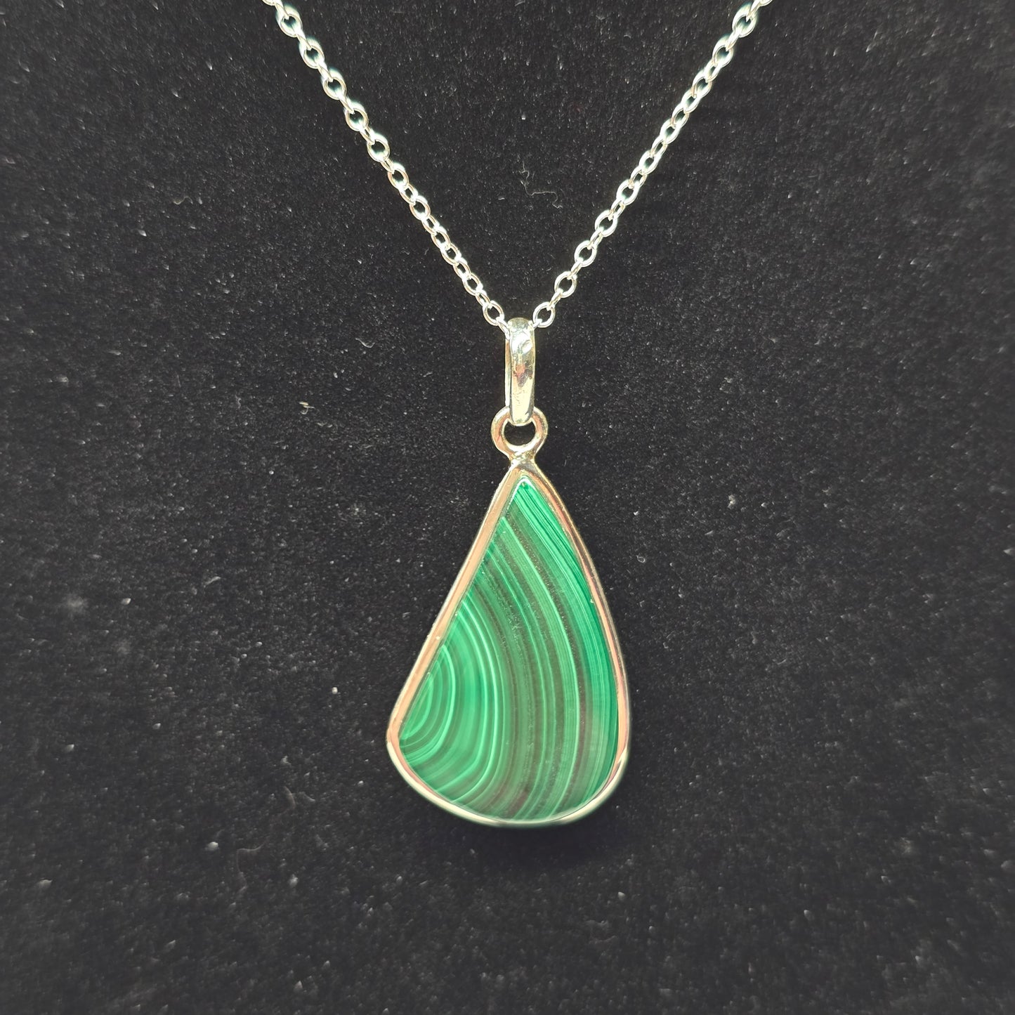 Malachite Triangle Crystal Sterling Silver Necklace | 22" s925 Chain | Crab Claw Clasp