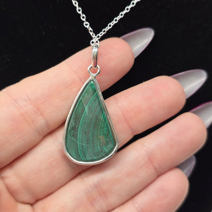 Malachite Triangle Crystal Sterling Silver Necklace | 22" s925 Chain | Crab Claw Clasp