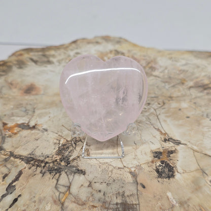 Rose Quartz 1.5" Heart Thumb Stone with Stand | Natural Crystal & Stone Carving