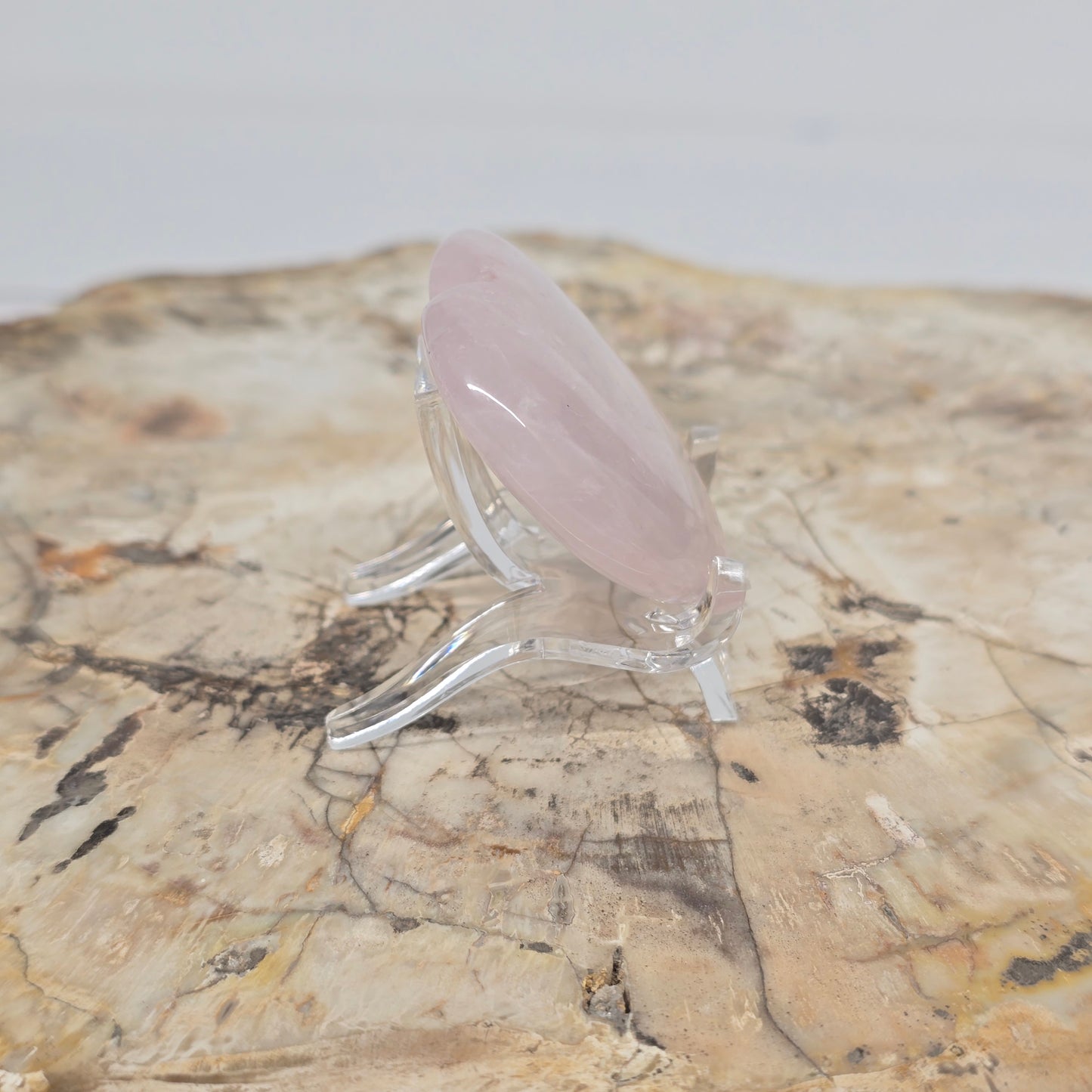 Rose Quartz 1.5" Heart Thumb Stone with Stand | Natural Crystal & Stone Carving