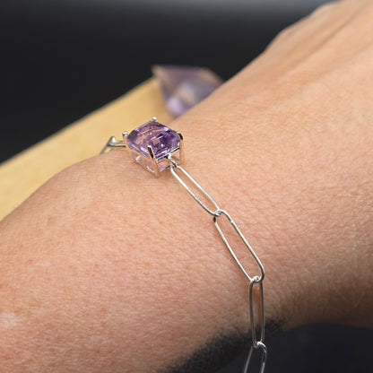 Amethyst Chain Link Bracelet | Sterling Silver (s925)