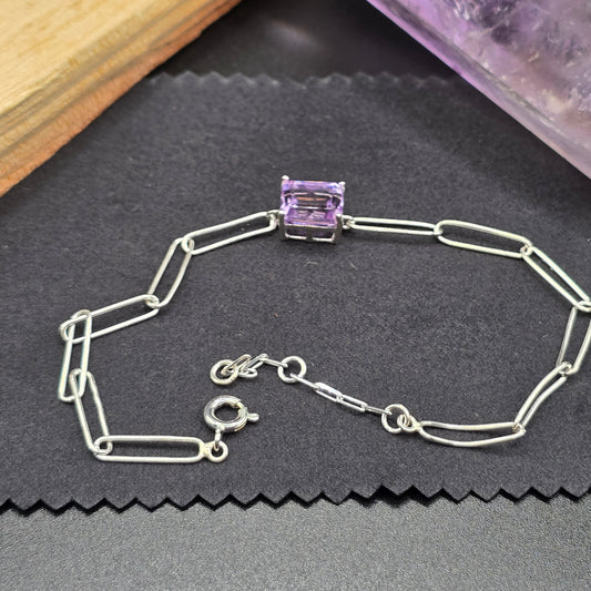 Amethyst Chain Link Bracelet | Sterling Silver (s925)