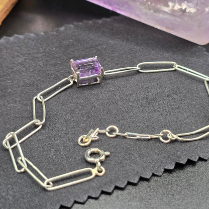 Amethyst Chain Link Bracelet | Sterling Silver (s925)