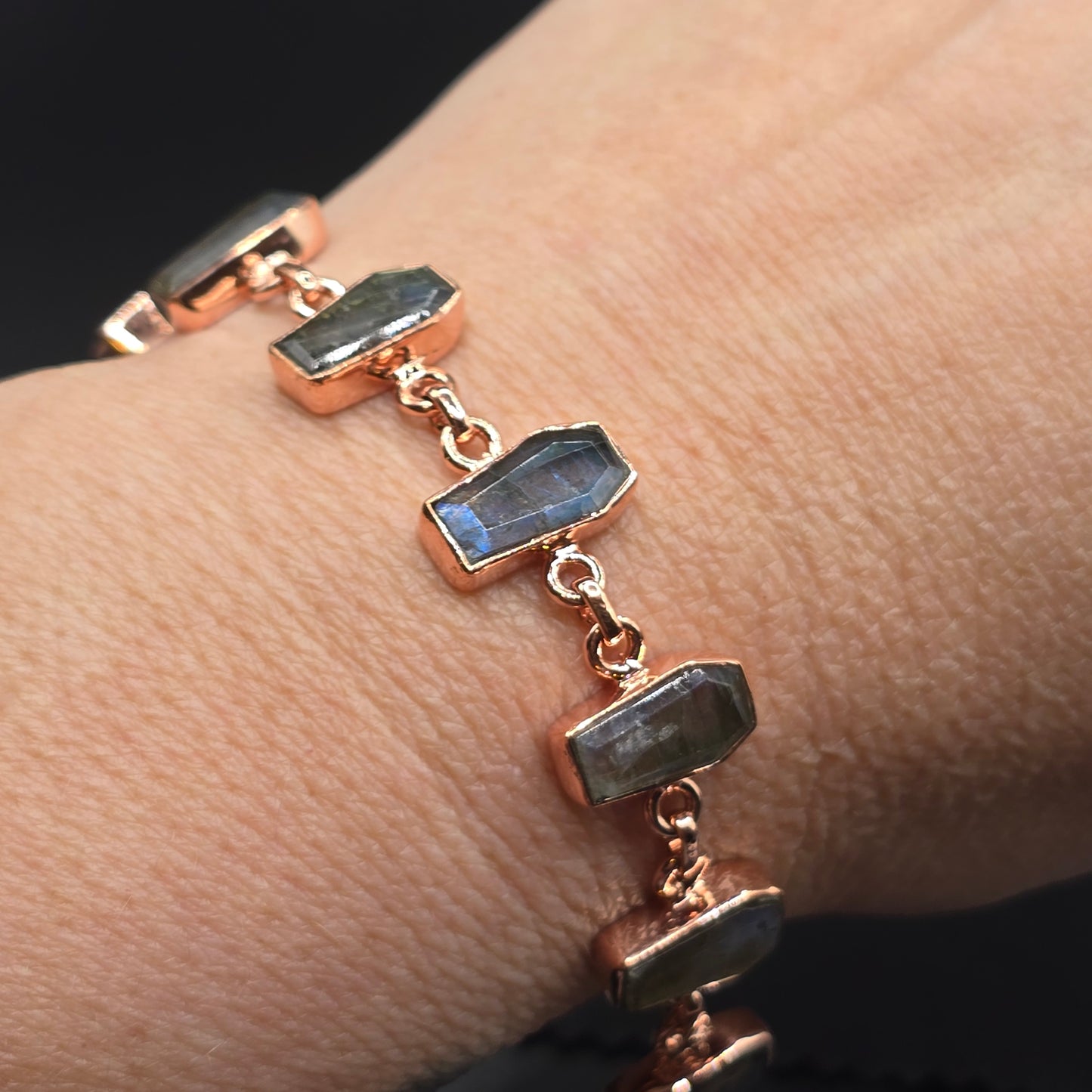 Labradorite Coffin Cut Bracelet | Copper Chain