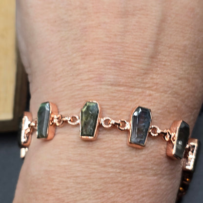 Labradorite Coffin Cut Bracelet | Copper Chain