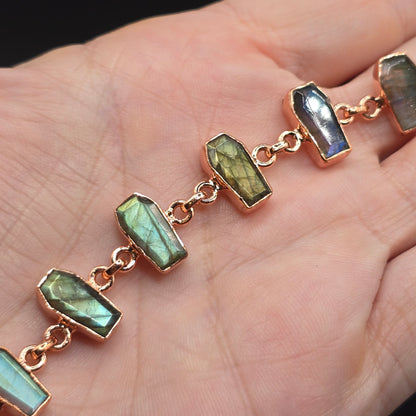 Labradorite Coffin Cut Bracelet | Copper Chain