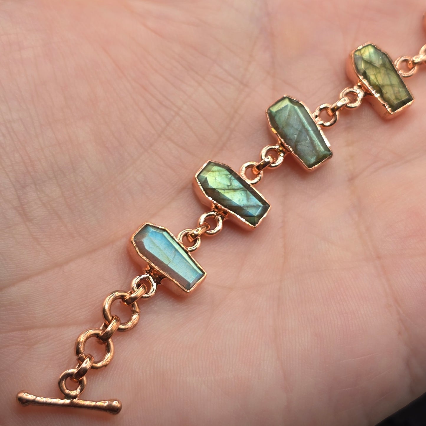 Labradorite Coffin Cut Bracelet | Copper Chain
