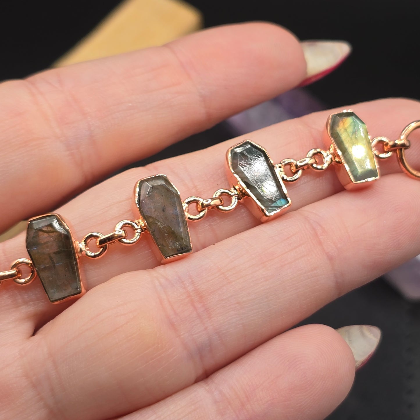 Labradorite Coffin Cut Bracelet | Copper Chain