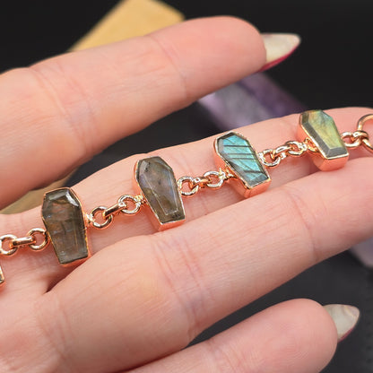 Labradorite Coffin Cut Bracelet | Copper Chain
