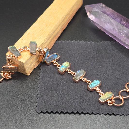 Labradorite Coffin Cut Bracelet | Copper Chain