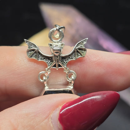 Labradorite Coffin Cut Pendant with Bat Detail | Sterling Silver (S925)