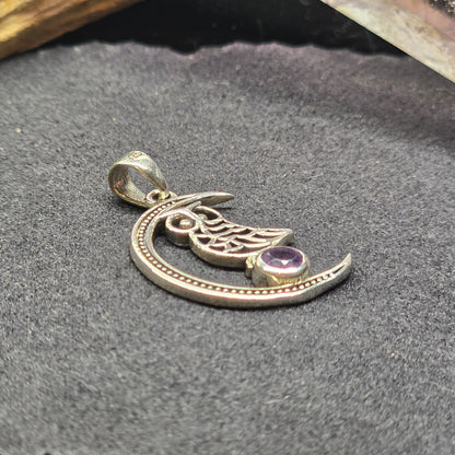 Moon & Owl Amethyst Pendant | Sterling Silver (s925)